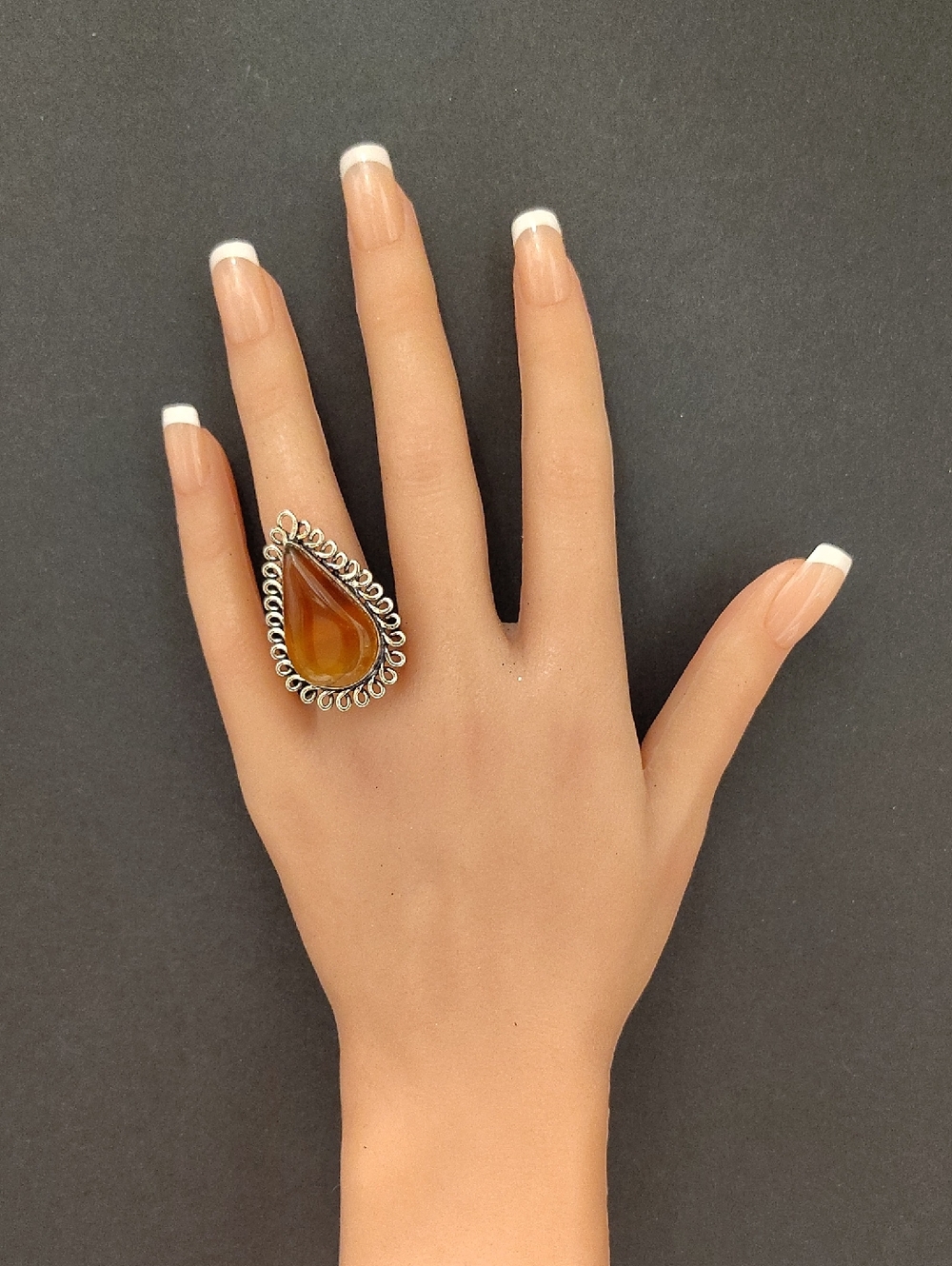 Carnelian Agate Gemstone 925 Ring - Size 6 3/4 - Picture 7 of 8